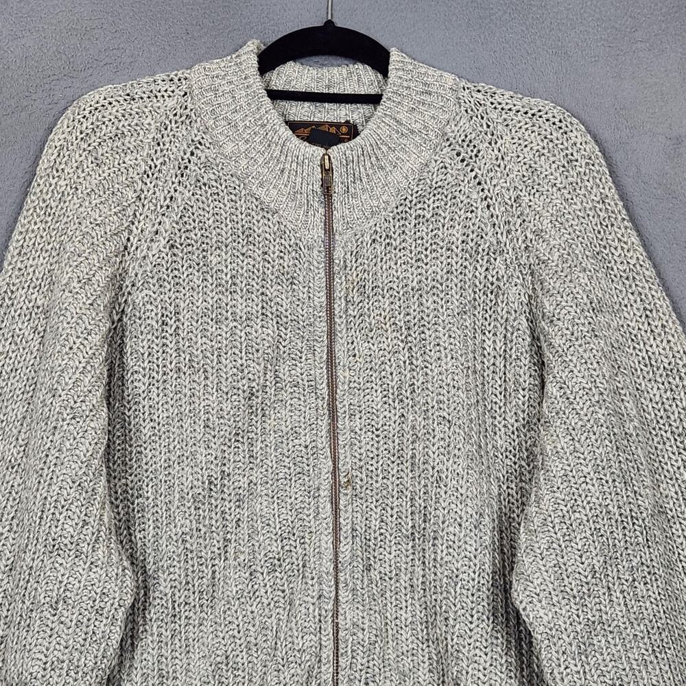Vintage Eddie Bauer Fishermans Sweater Mens Medium Gray Wool Oversized Full Zip - Picture 5 of 16